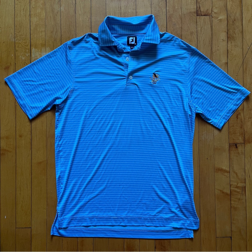 FootJoy Polo Shirt Mens Medium Blue White Striped Golf Performance Lightweight